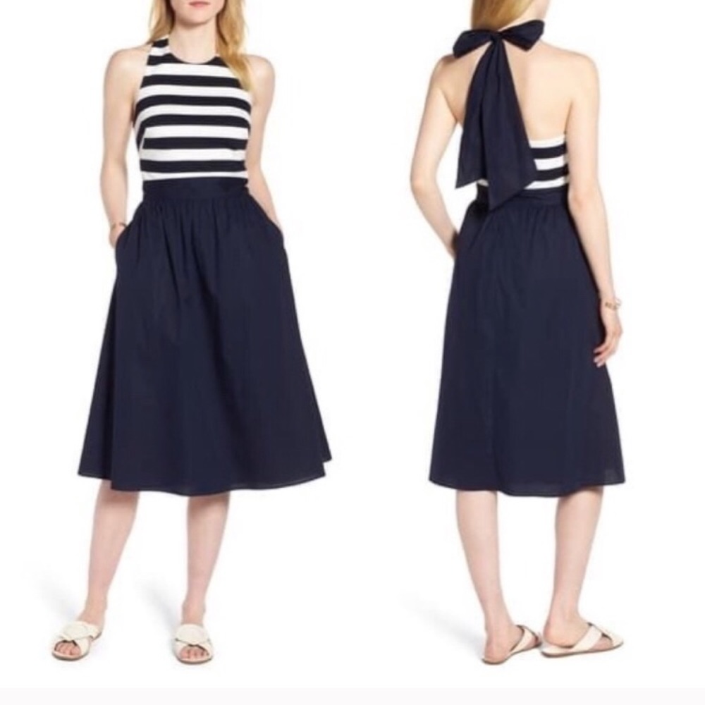 1901 Stripe Halter Fit & Flare Dress